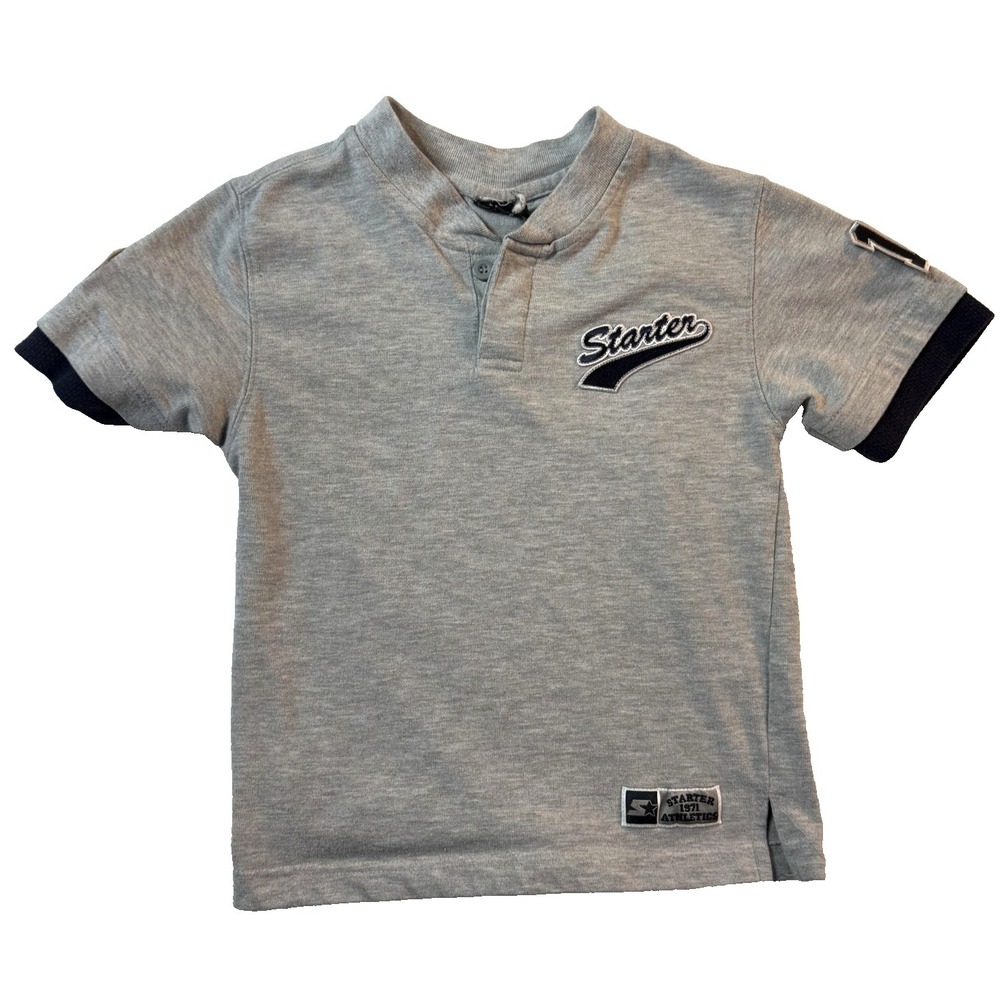 Vintage Y2K Starter Polo Shirt Toddler Boys 3T Gray Short Sleeve Henley Jersey
